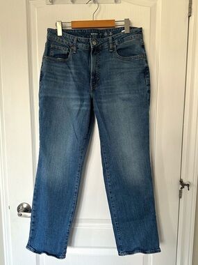 Women’s Old Navy OG High Waist Straight Blue Mid-Rise Denim Jeans 12 Petite Chic